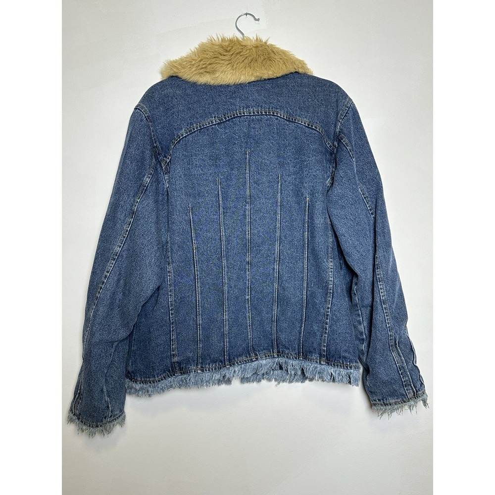 VTG KC Collections Denim Jacket Fur Collar Fringed Hem Size XL Quilted‎ - Picture 8 of 8
